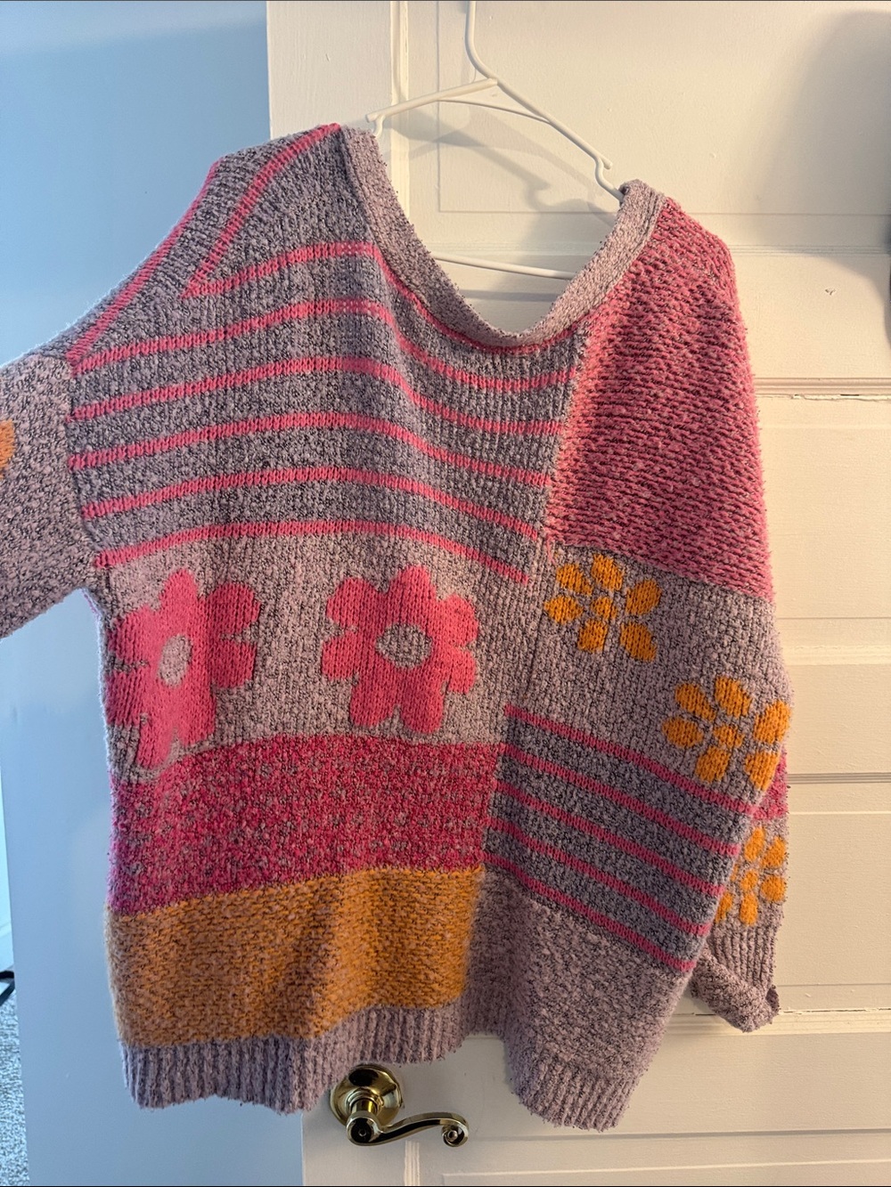 Sincerly Jules Pink Lavender Floral Patchwork Cardigan with Mustard Accents - Picture 5 of 5